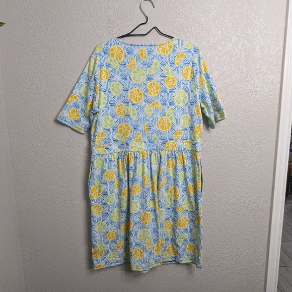 Land's End Orange Blue Lemon Limes Dress Short Sleeve Pockets Summer Tee Plus 18 - Picture 3 of 10